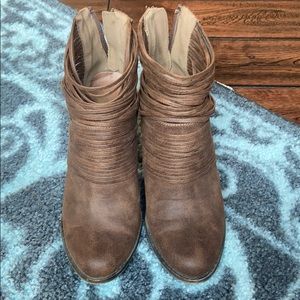 Fergalicious strappy Brown bootie size 8